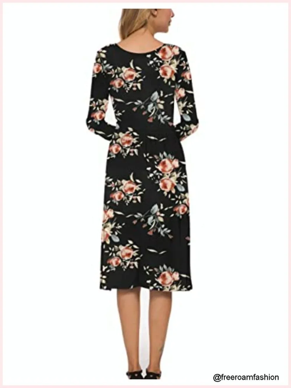 Long Sleeve Midi Dress Loose with Pockets Casual Soft Stretchy Knit Round Neck